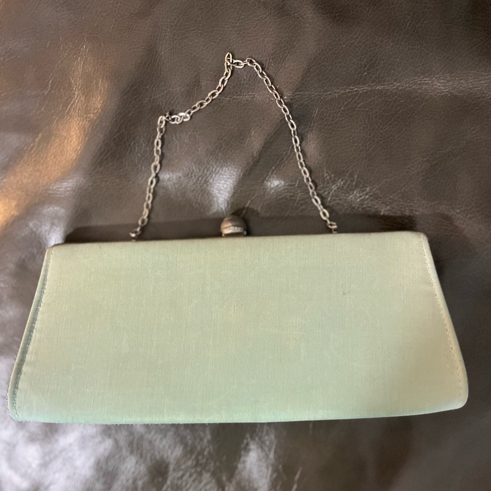 Turquoise Blue/ Light Green Vintage Mini Clutch Purse with Silver Chain Strap
